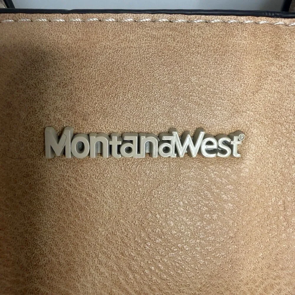 Montana West Tri-Color Cream Tan Brown Tote Vegan Leather Purse Zip Close Studde